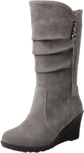 AMDBEL Mid Calf Boots for Women Wedge Heel Fall Boots for Women 2024 Winter Zipper Platform Boots Fashion Booties Shoes