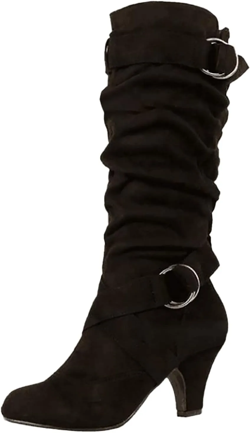 Ankle Boots For Women Suede Cross Belt Thigh High Boots Low Heeled Pull On Knee High Boots Mid Calf Bootie