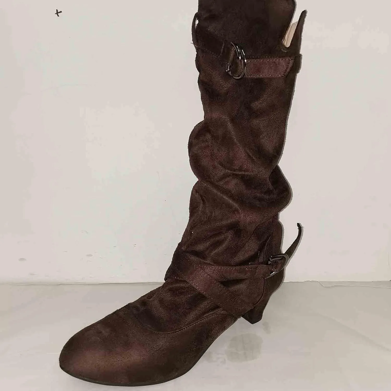 Ankle Boots For Women Suede Cross Belt Thigh High Boots Low Heeled Pull On Knee High Boots Mid Calf Bootie