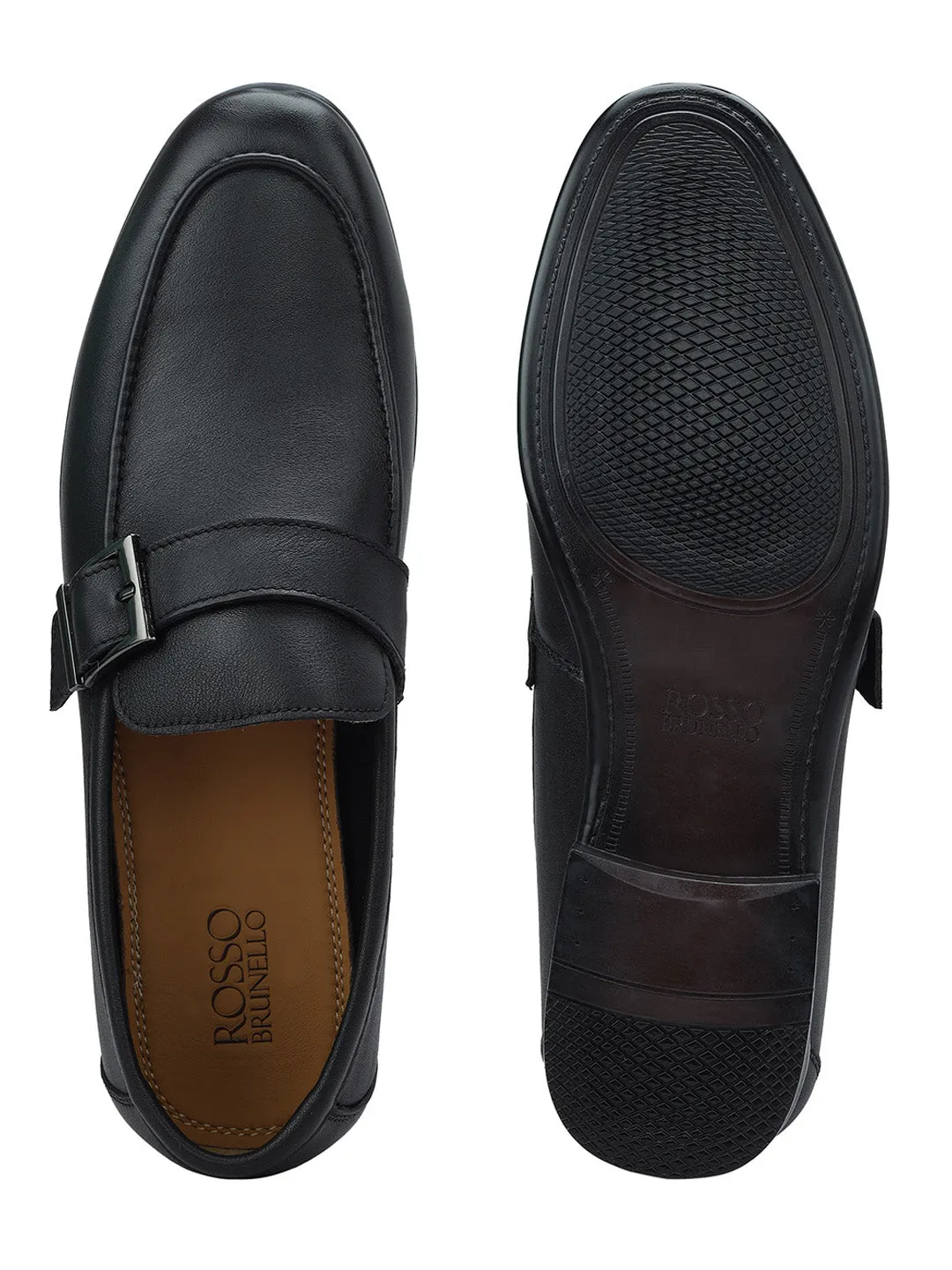 Black Leather Loafers With Buckle