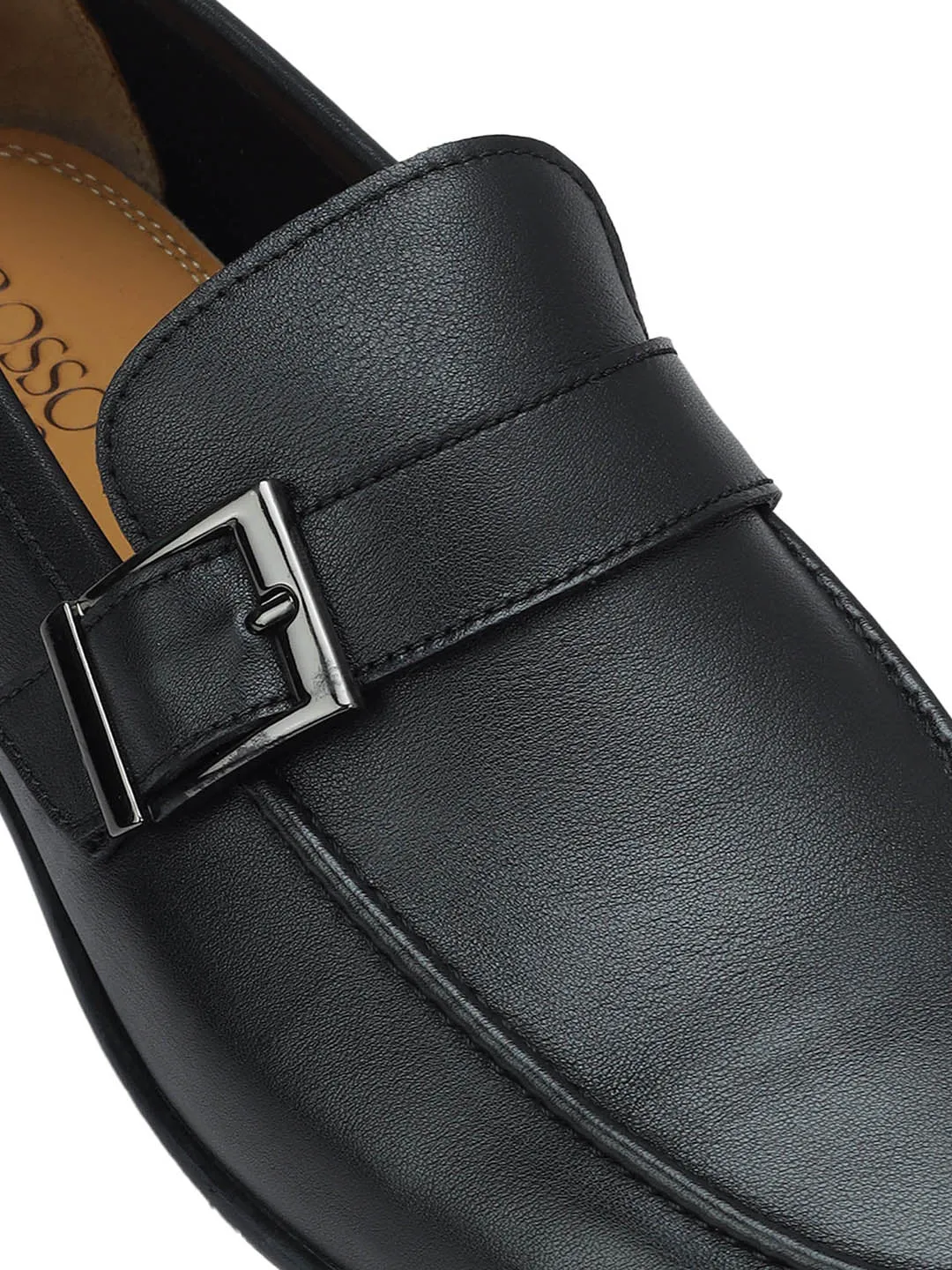 Black Leather Loafers With Buckle