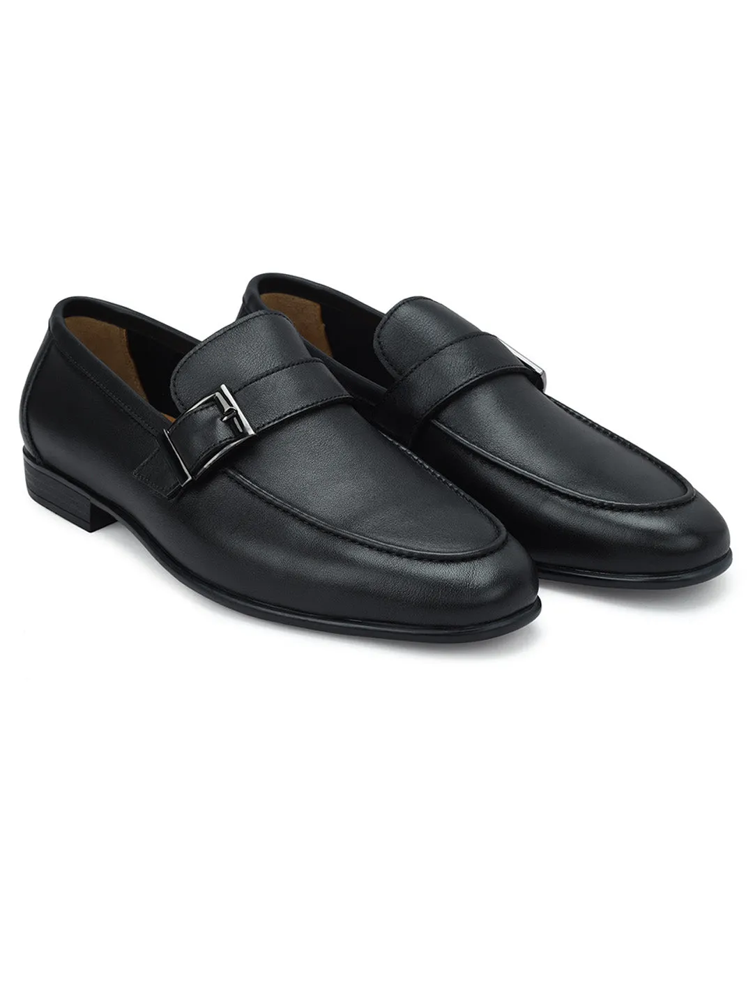 Black Leather Loafers With Buckle