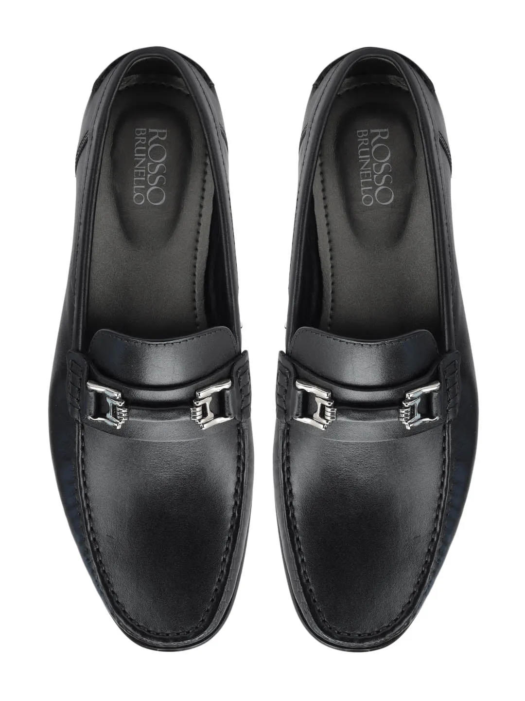 Black Leather Loafers With Panel On Top