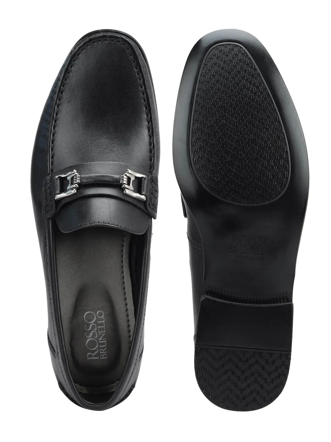 Black Leather Loafers With Panel On Top