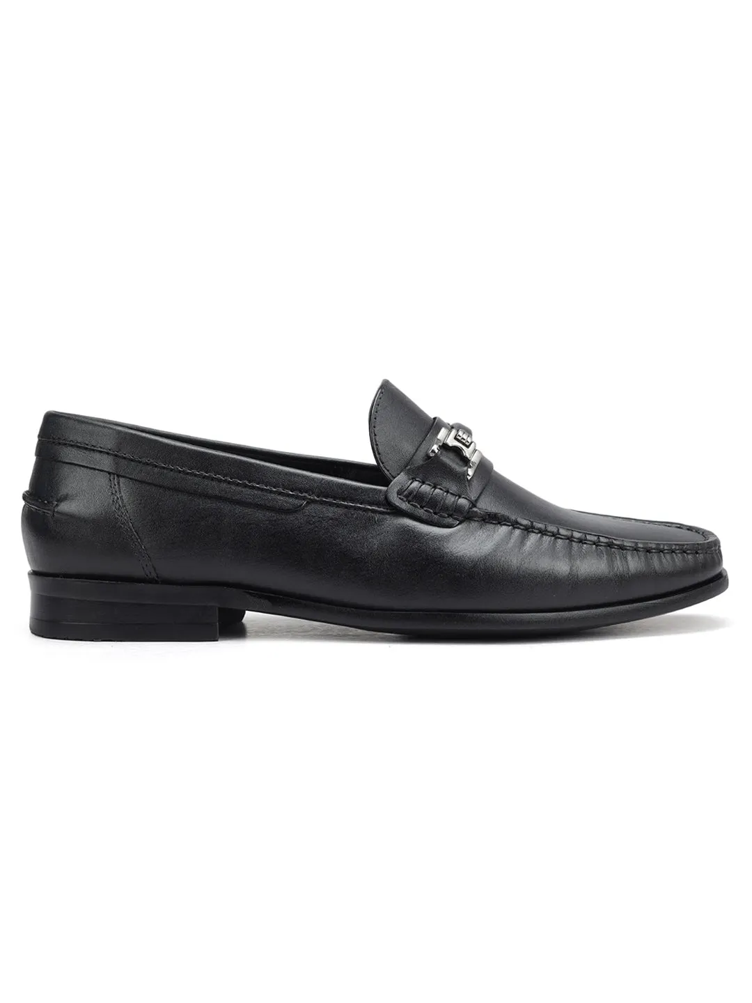 Black Leather Loafers With Panel On Top