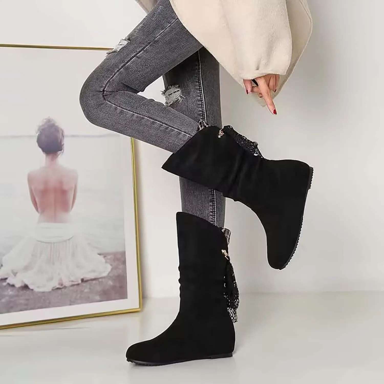 Boots Women Women Boots Blue Cowboy Boots for Women Womens Winter Booties Combat Boots Womens Black Ankle Booties Military Lace Up Leather Ankle Bootie Slippers for Women