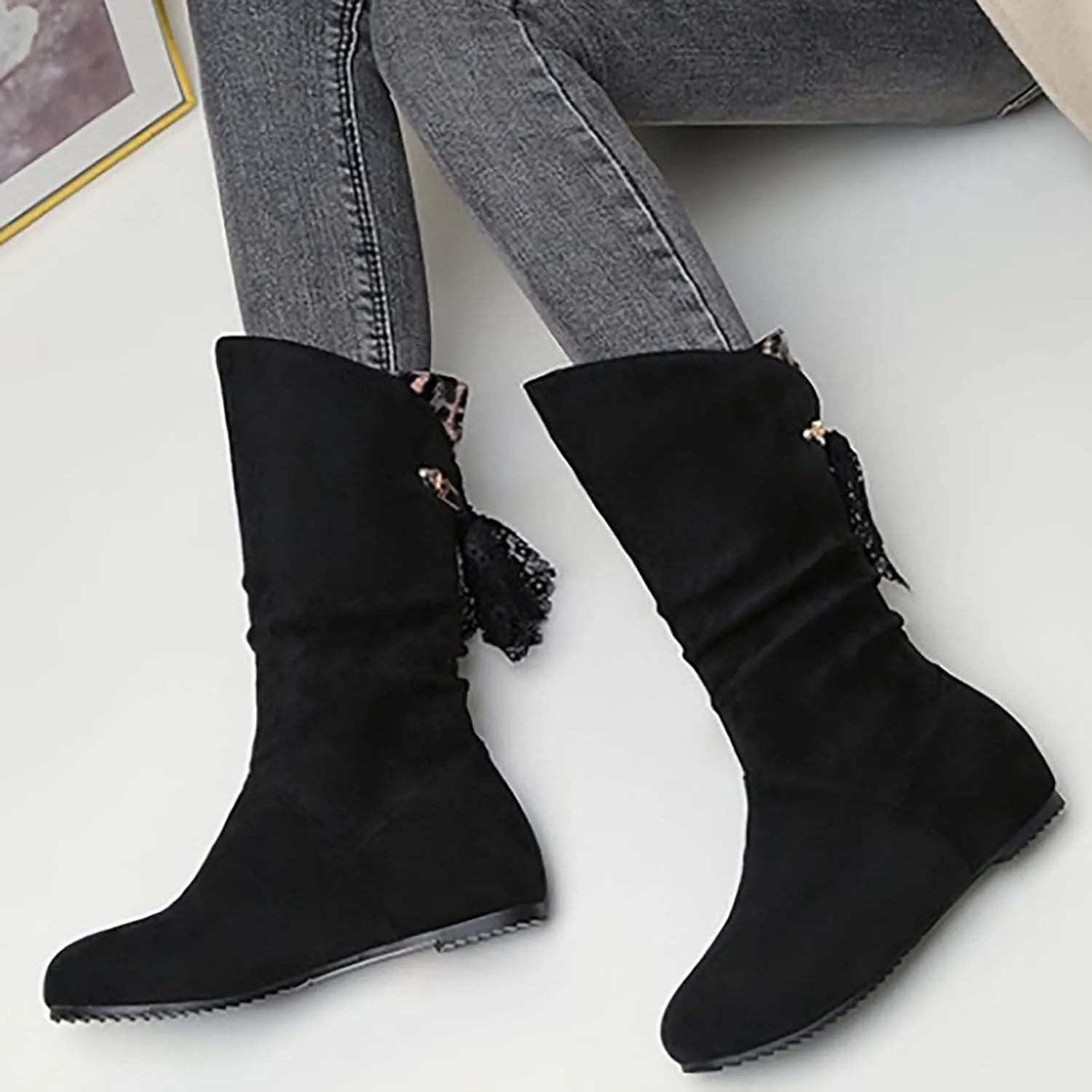 Boots Women Women Boots Blue Cowboy Boots for Women Womens Winter Booties Combat Boots Womens Black Ankle Booties Military Lace Up Leather Ankle Bootie Slippers for Women
