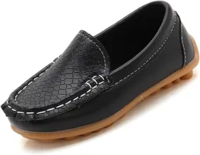 Boys Girls Leather Loafers Slip-On Texture Flat𝘀 Boat Dress Soft Sole 𝗠occasins School Toddler Girls Shoes Size 9