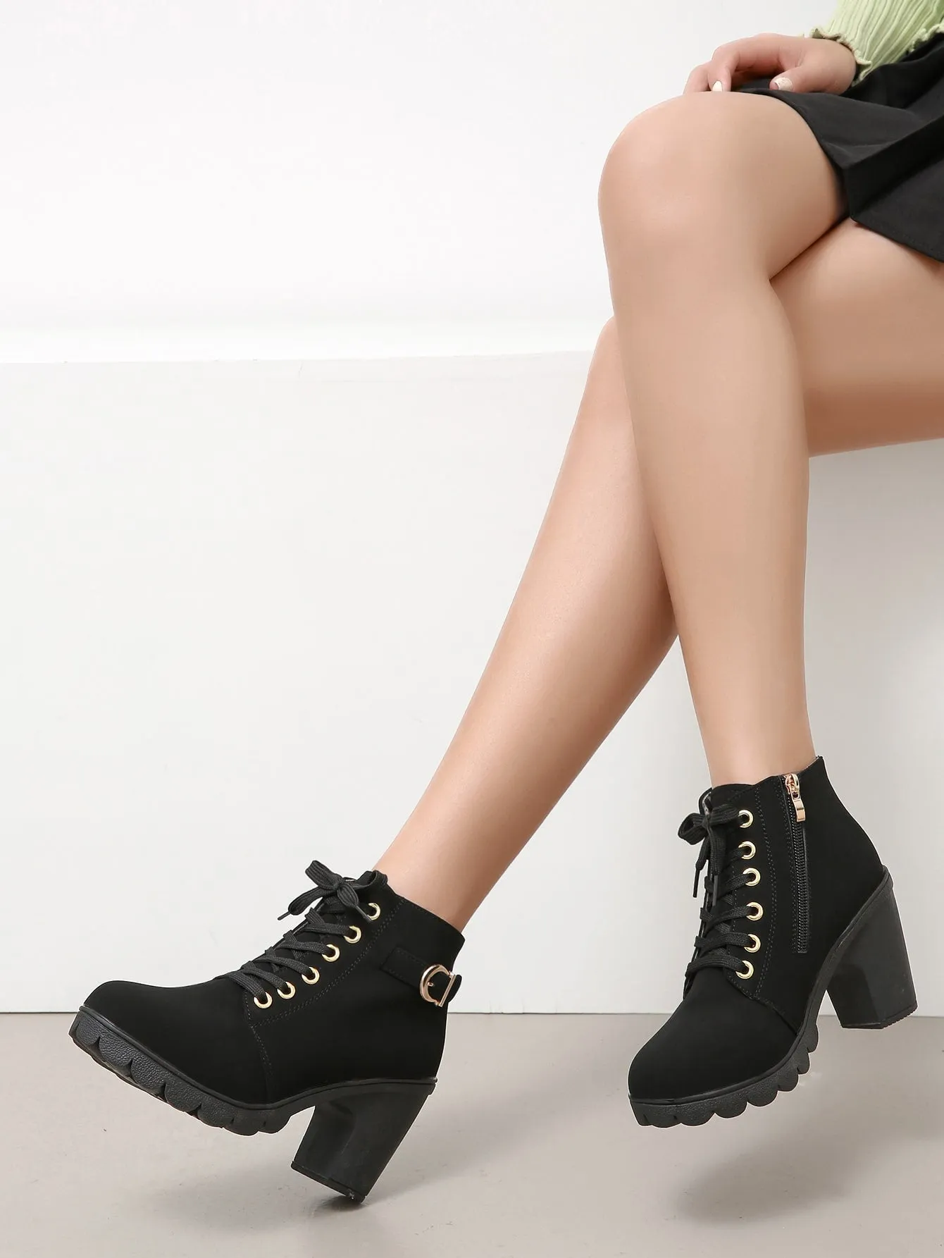 Buckle Detail Chunky Heeled Combat Boots