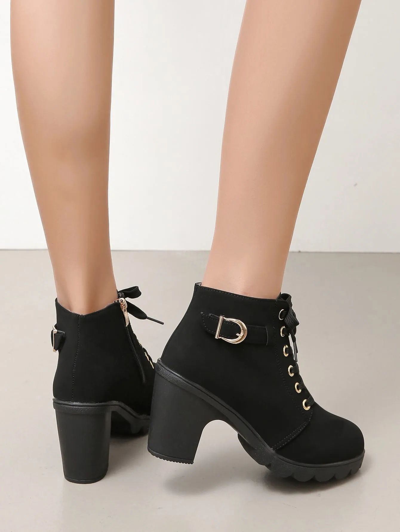 Buckle Detail Chunky Heeled Combat Boots