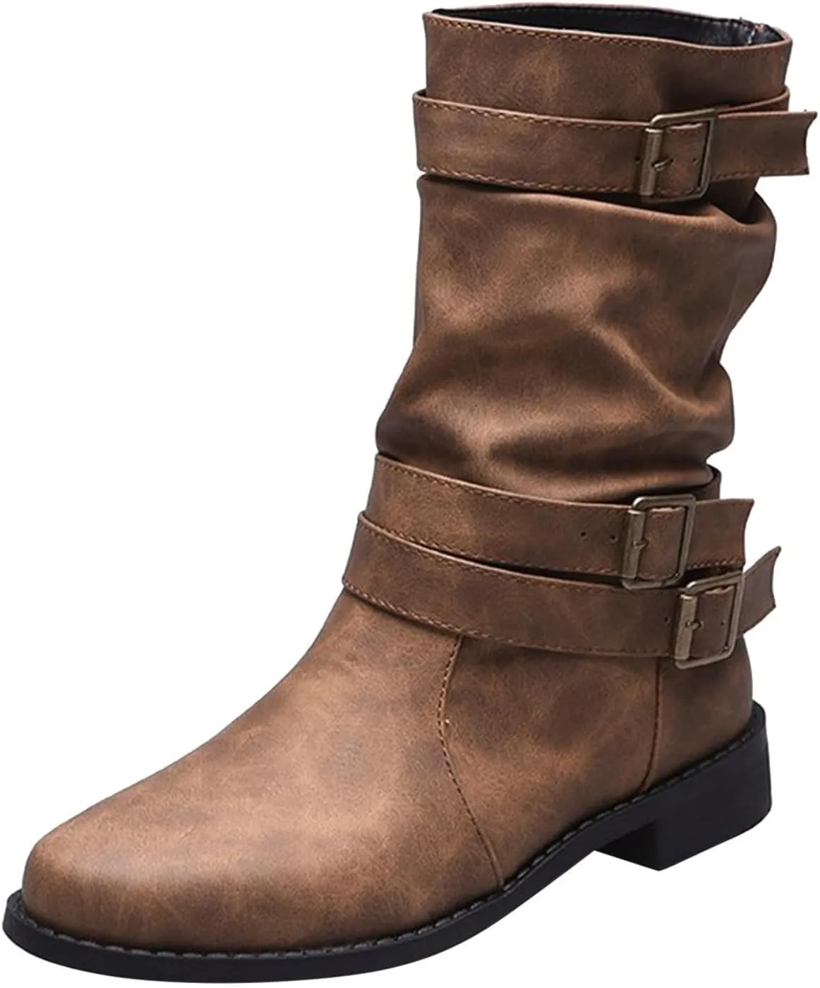 Cathalem Mid Calf Boots for Women, Women's Ankle Bootie Fall Booties Winter Lace up Mid Calf Military Combat Boots