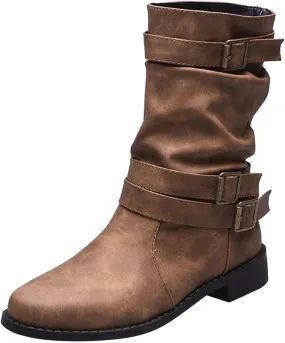 Cathalem Mid Calf Boots for Women, Women's Ankle Bootie Fall Booties Winter Lace up Mid Calf Military Combat Boots