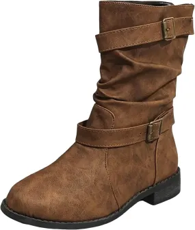 Cathalem Mid Calf Boots for Women, Women's Comfortable Fashion Dress Boots For Women Low Heel Boots With Zipper Fall Booties
