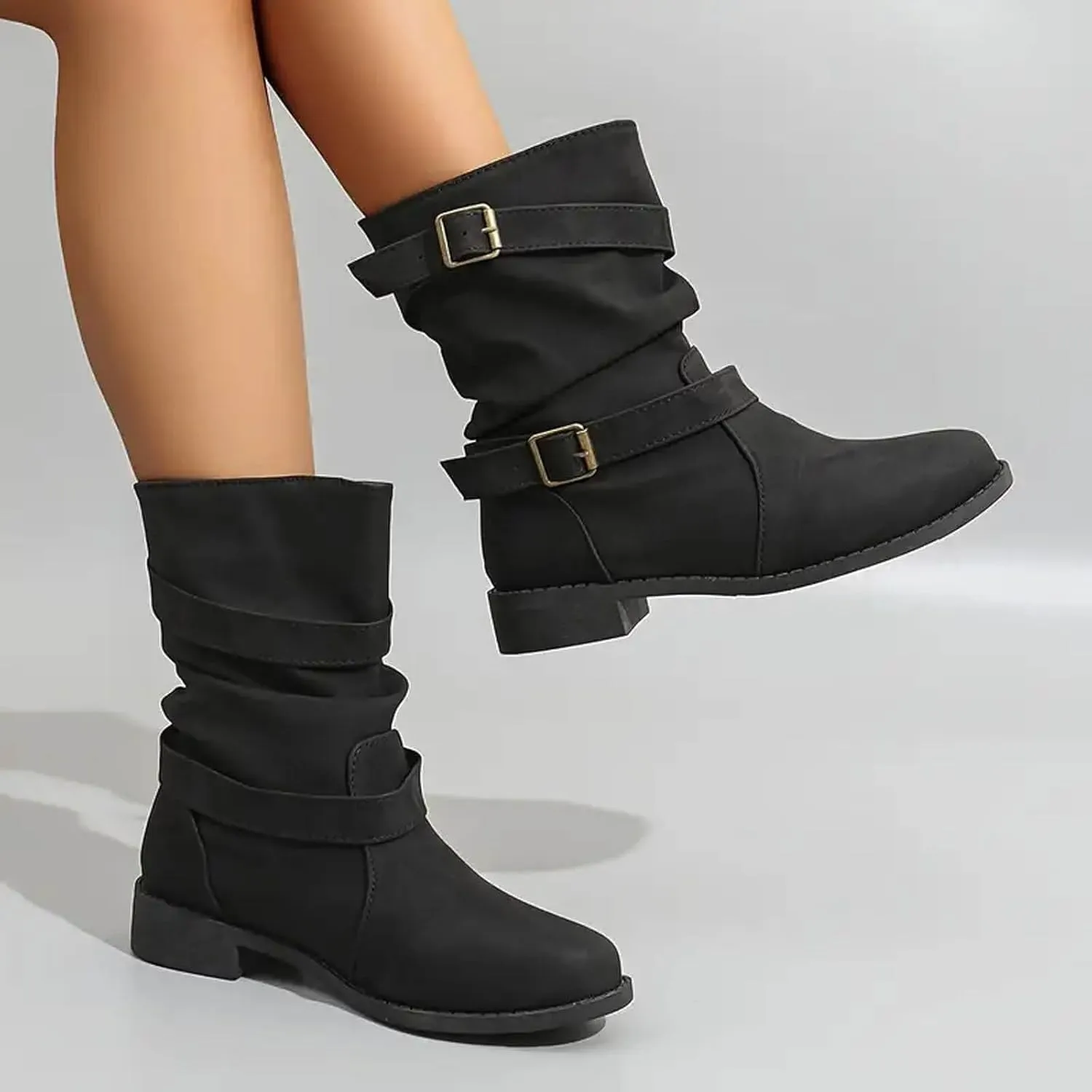 Cathalem Mid Calf Boots for Women, Women's Comfortable Fashion Dress Boots For Women Low Heel Boots With Zipper Fall Booties
