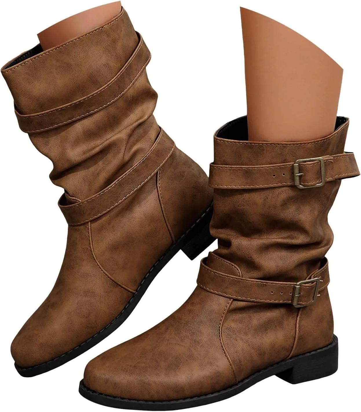 Cathalem Mid Calf Boots for Women, Women's Comfortable Fashion Dress Boots For Women Low Heel Boots With Zipper Fall Booties