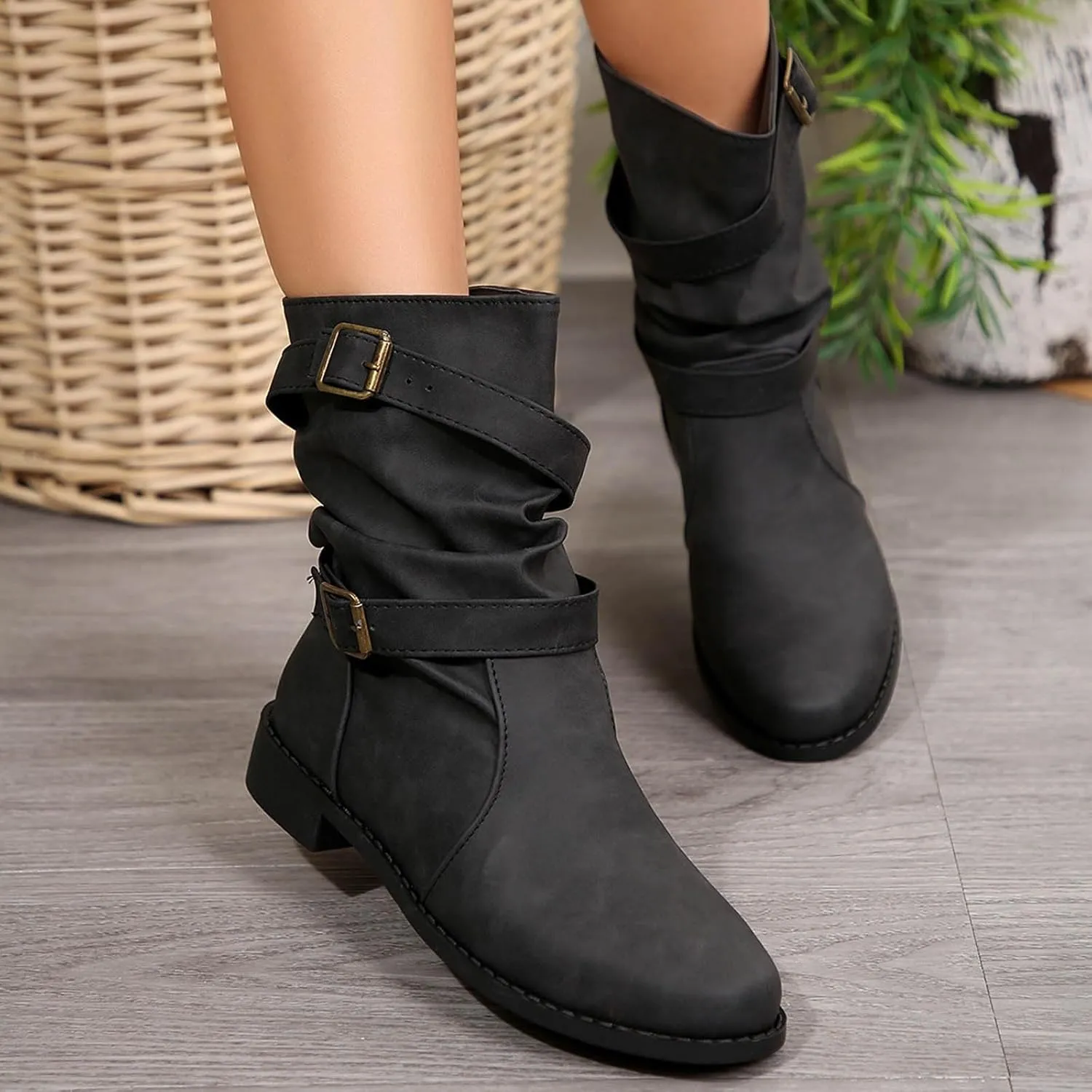 Cathalem Mid Calf Boots for Women, Women's Comfortable Fashion Dress Boots For Women Low Heel Boots With Zipper Fall Booties