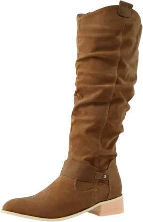 Daily Deals Of The Day Today Only Christmas Halloween Hiking Boots Women Retro Solid Color Thigh High Boots Pleated Suede Chunky Heeled Knee High Cowgirl Boots