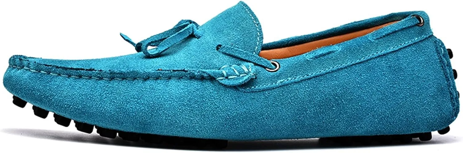 Driving Moccasins for Men Deck Shoes 1-Eye Genuine Leather Stitching Details Suede Vamp Flat Heel Flexible Anti-Slip Lightweight Resistant Casual for Any Attire