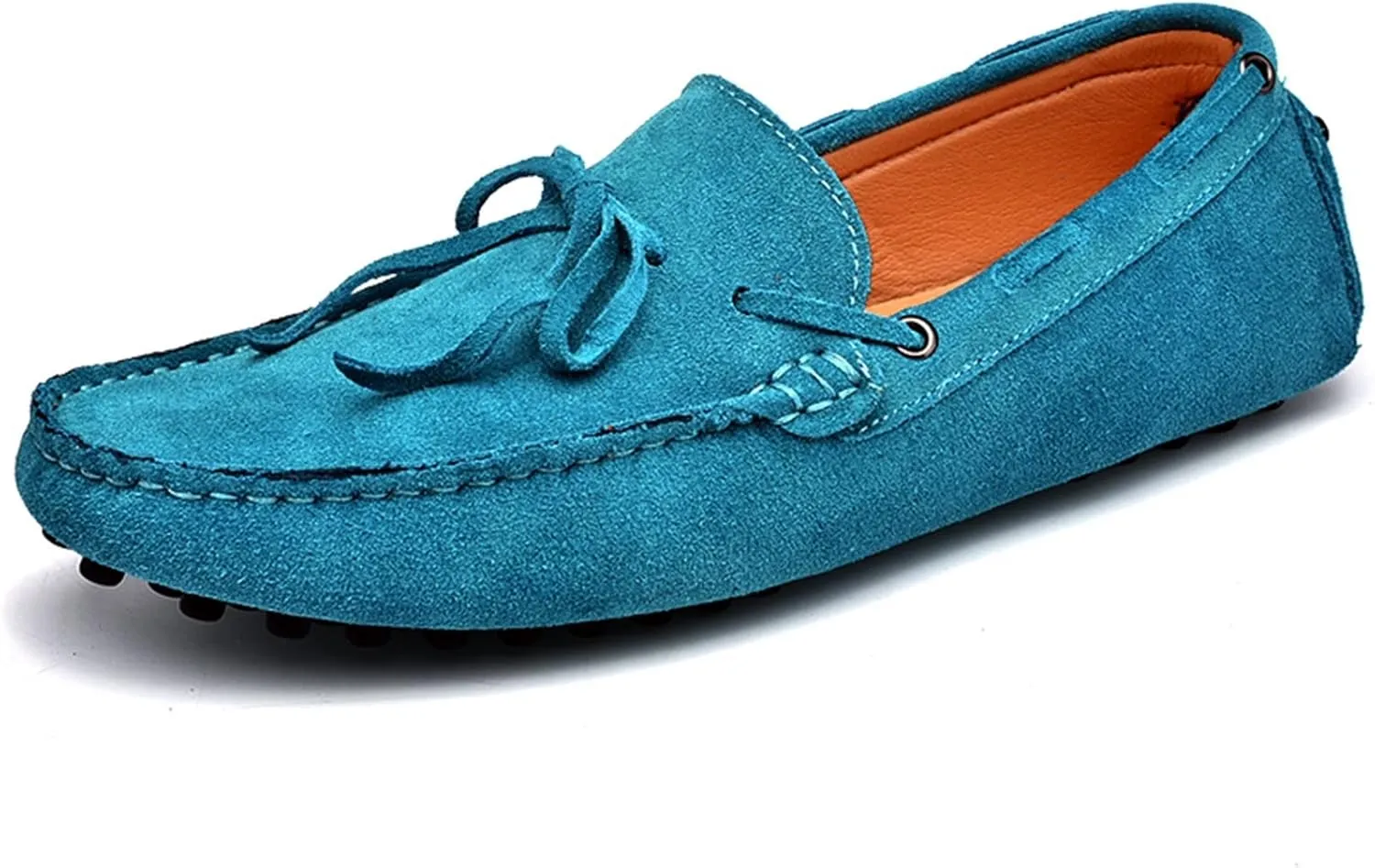 Driving Moccasins for Men Deck Shoes 1-Eye Genuine Leather Stitching Details Suede Vamp Flat Heel Flexible Anti-Slip Lightweight Resistant Casual for Any Attire