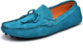 Driving Moccasins for Men Deck Shoes 1-Eye Genuine Leather Stitching Details Suede Vamp Flat Heel Flexible Anti-Slip Lightweight Resistant Casual for Any Attire