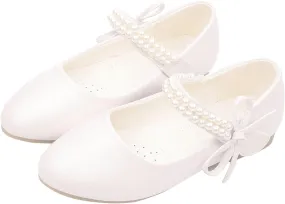 Girls Dress Shoes Toddler Flower Kid Dress Shoes Baby Girl Ballet Flats Pearl Strap for Wedding Party