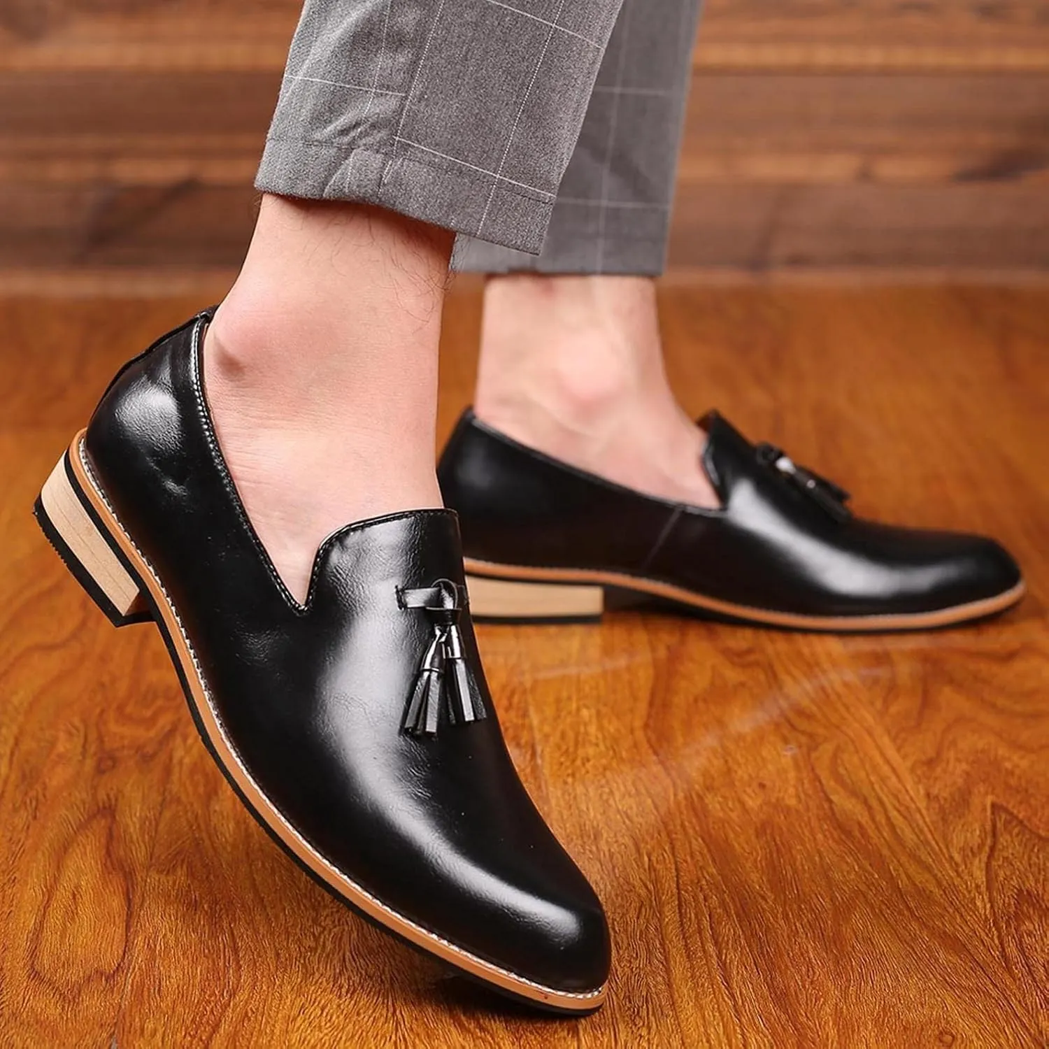 Hbeylia Business Dress Shoes For Men Classic Fashion Tassel Fringe Gradient Design Leather Pointed Toe Tuxedo Oxford Wingtip Dress Shoes For Men Office Work Wedding Party