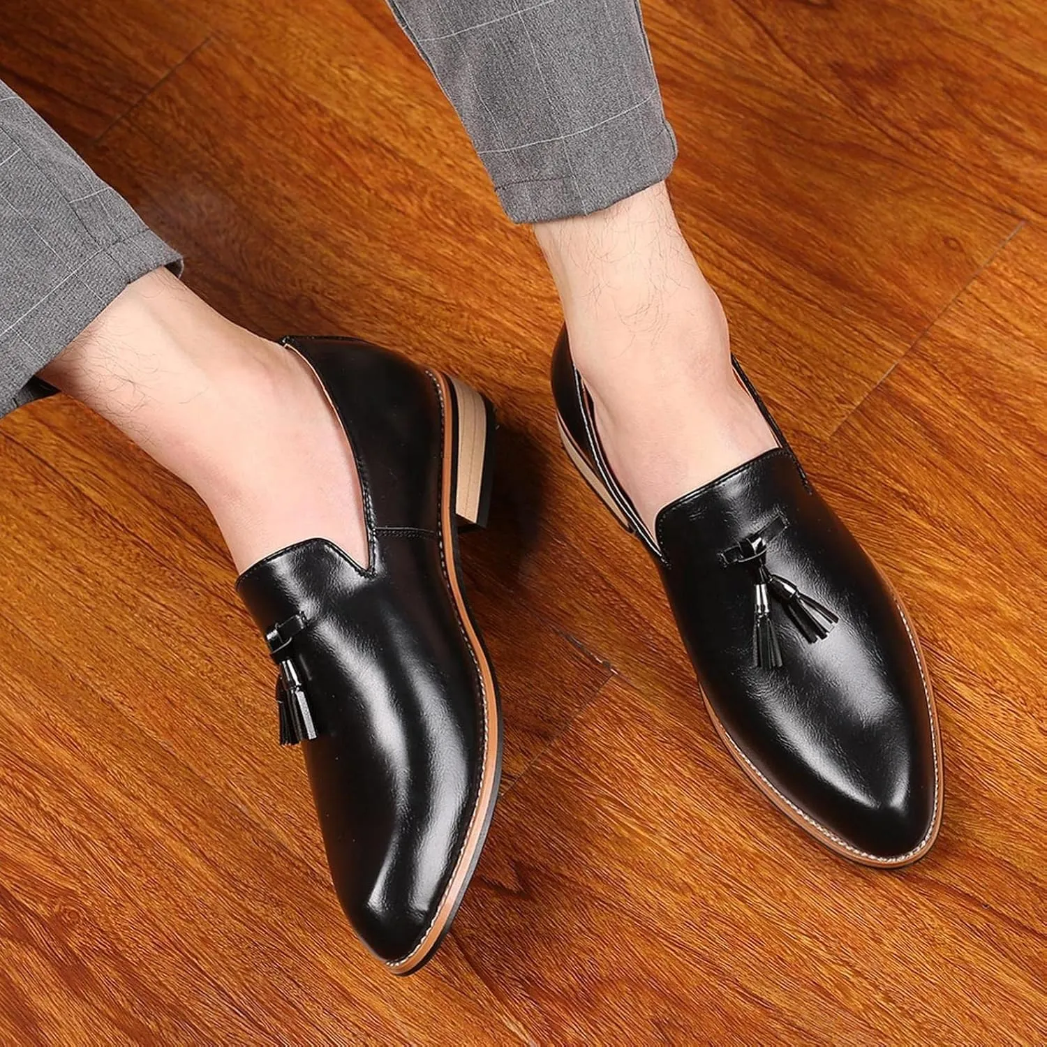 Hbeylia Business Dress Shoes For Men Classic Fashion Tassel Fringe Gradient Design Leather Pointed Toe Tuxedo Oxford Wingtip Dress Shoes For Men Office Work Wedding Party