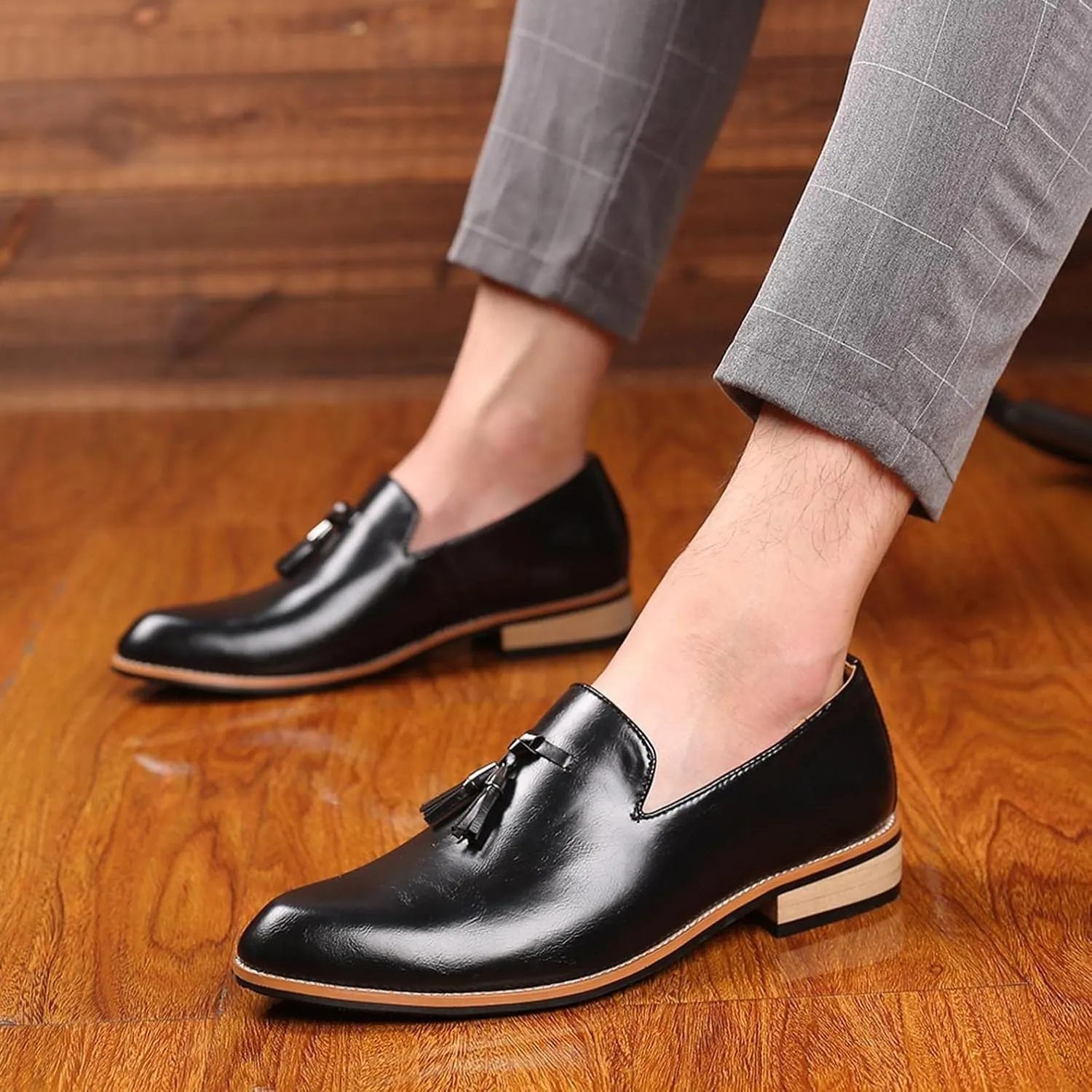 Hbeylia Business Dress Shoes For Men Classic Fashion Tassel Fringe Gradient Design Leather Pointed Toe Tuxedo Oxford Wingtip Dress Shoes For Men Office Work Wedding Party