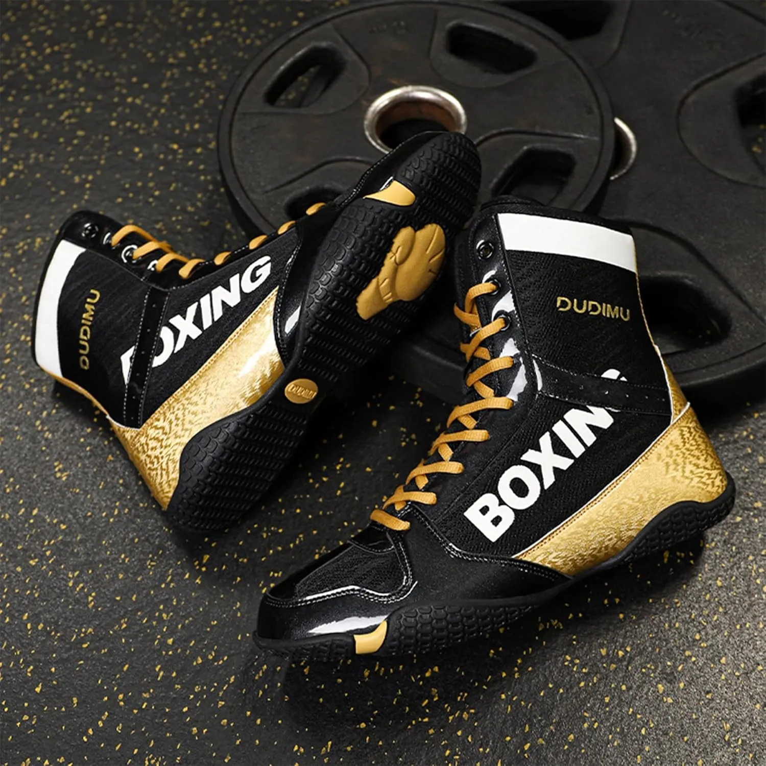 High Top Boxing Boots, Rubber Sole Wrestling Shoes Unisex Kickboxing Sparring Boxers Trainers Breathable Bodybuilding Boots