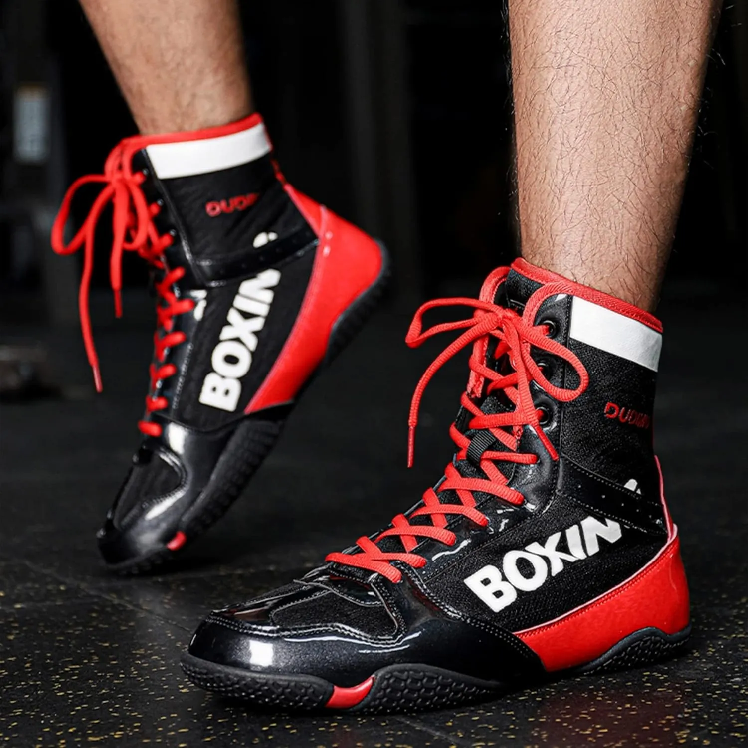 High Top Boxing Boots, Rubber Sole Wrestling Shoes Unisex Kickboxing Sparring Boxers Trainers Breathable Bodybuilding Boots