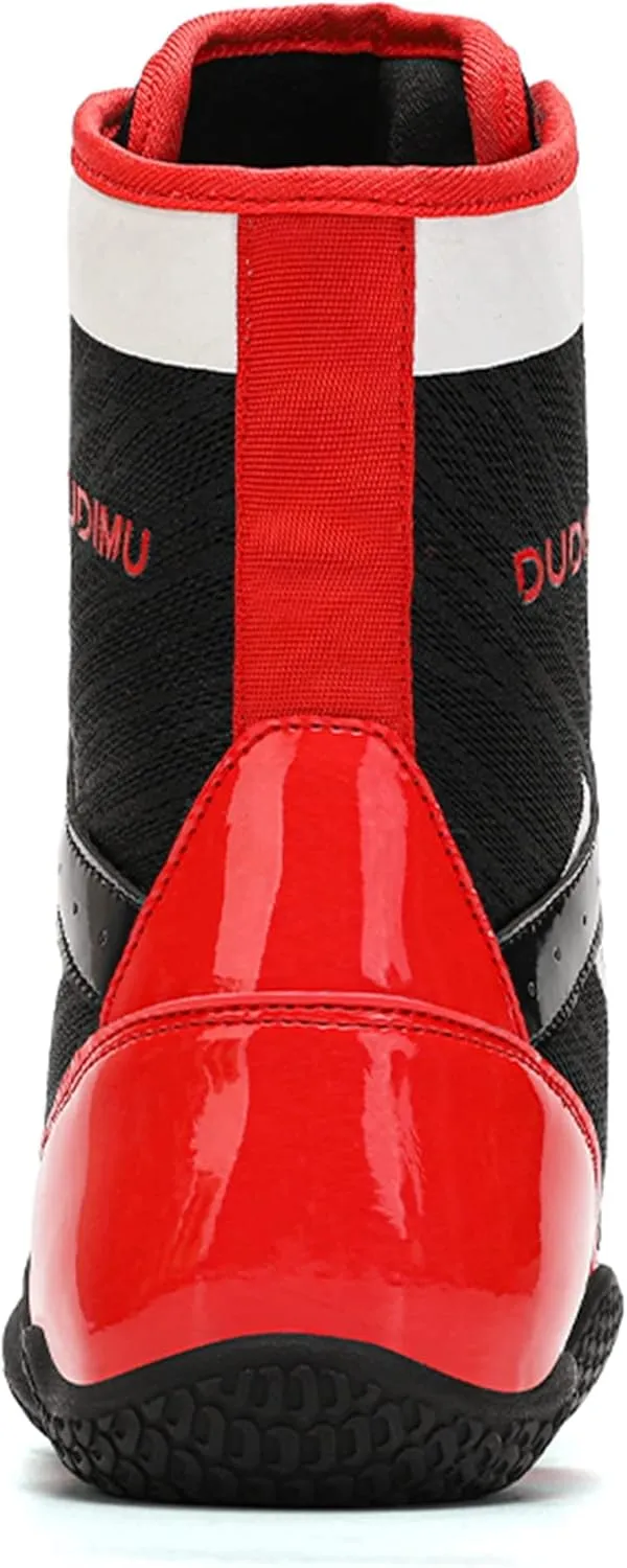 High Top Boxing Boots, Rubber Sole Wrestling Shoes Unisex Kickboxing Sparring Boxers Trainers Breathable Bodybuilding Boots