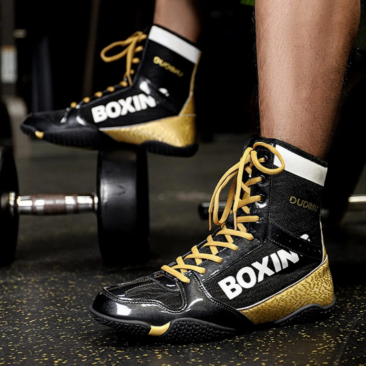 High Top Boxing Boots, Rubber Sole Wrestling Shoes Unisex Kickboxing Sparring Boxers Trainers Breathable Bodybuilding Boots