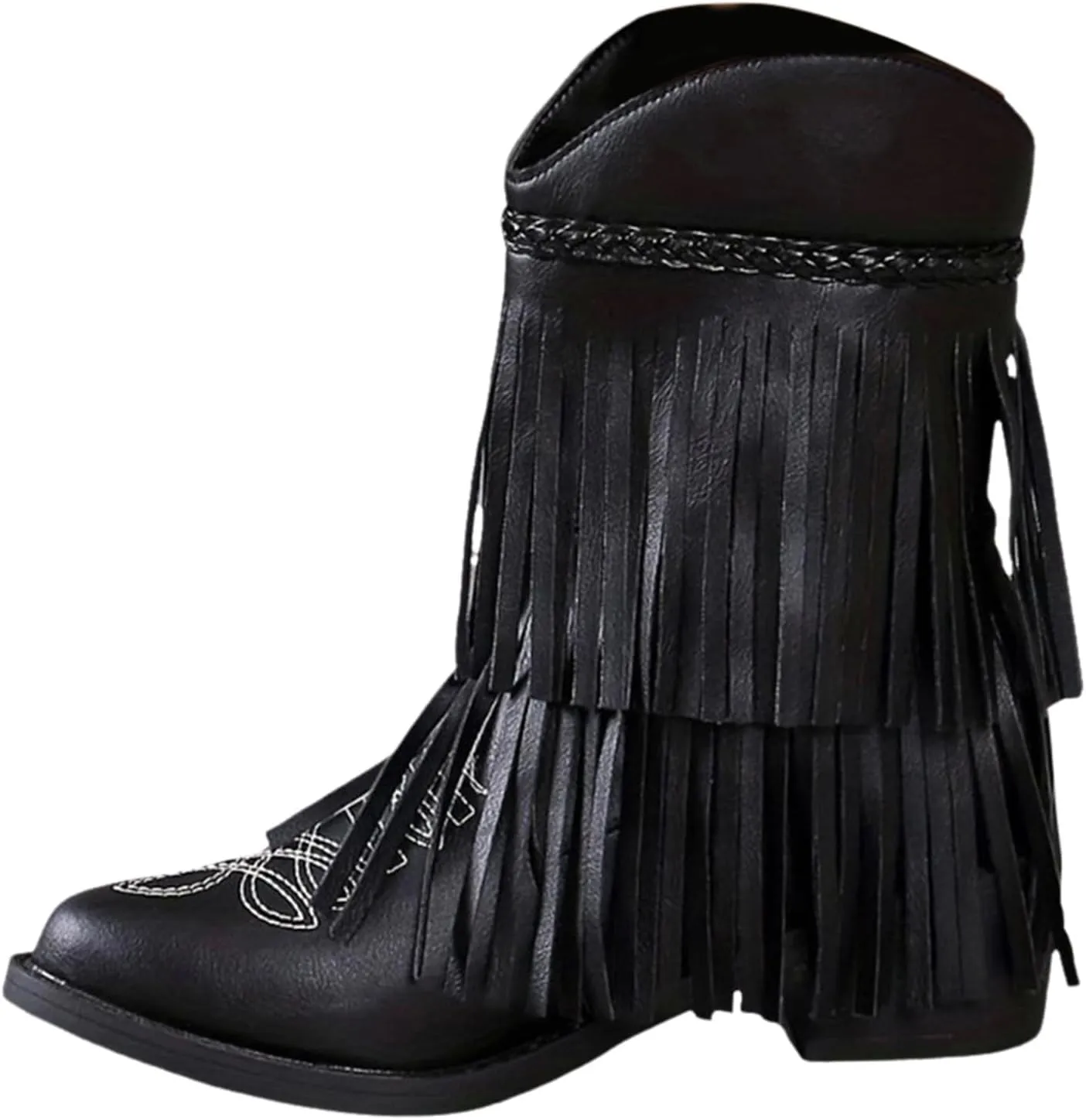 Hiking Boots Women Women's Mid Calf Tassel Cowboy Boots Embroidery Low Heels Western Bootie For Ladies Fall Winter