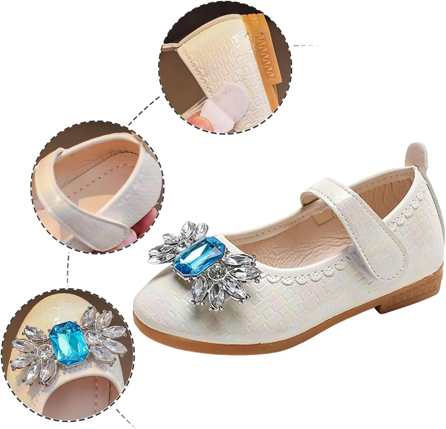 IWIHMIV Girls Dress Shoes Lightweight Non Slip Comfortable Flat Bottom Mary Jane Wedding Party Princess Shoes for Little