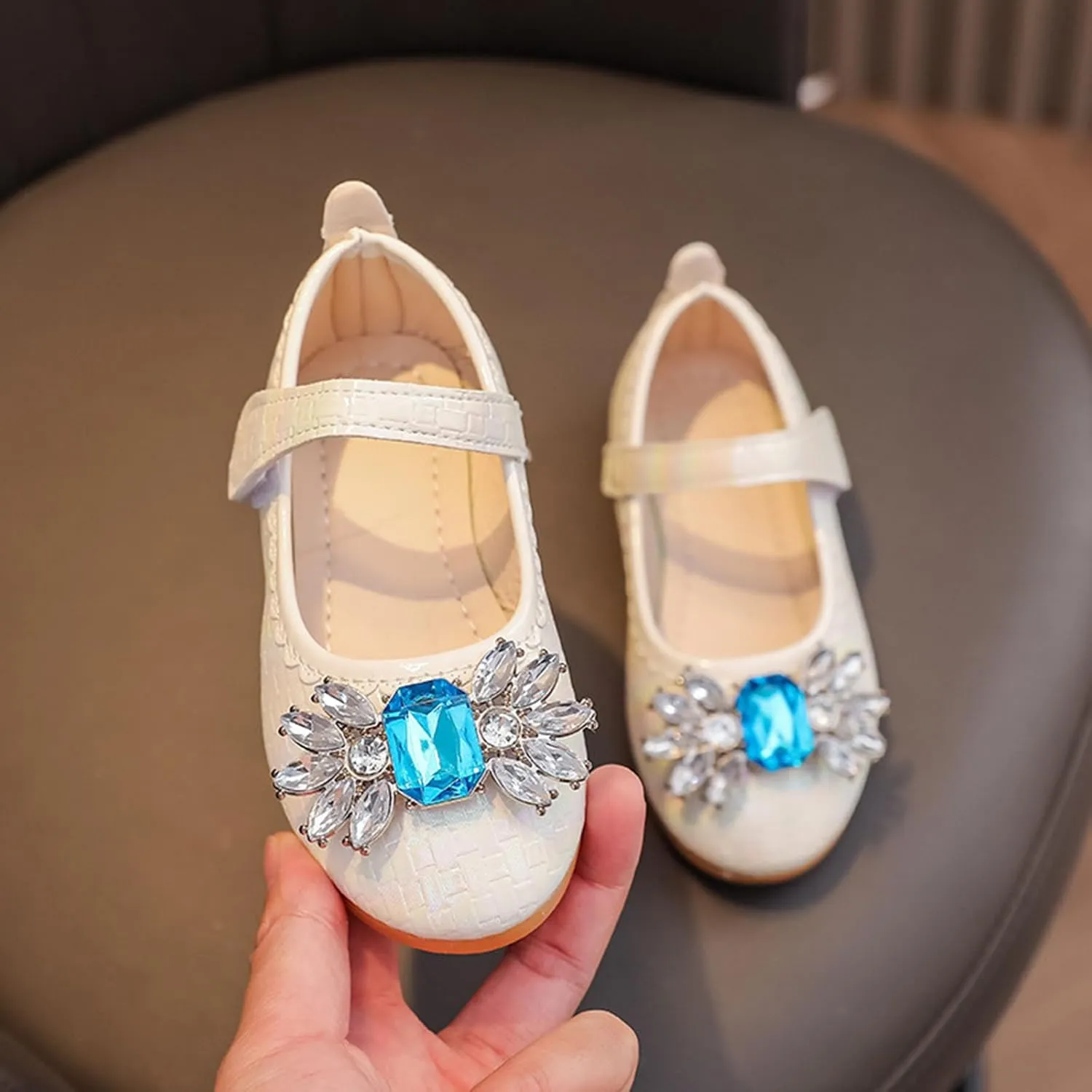 IWIHMIV Girls Dress Shoes Lightweight Non Slip Comfortable Flat Bottom Mary Jane Wedding Party Princess Shoes for Little