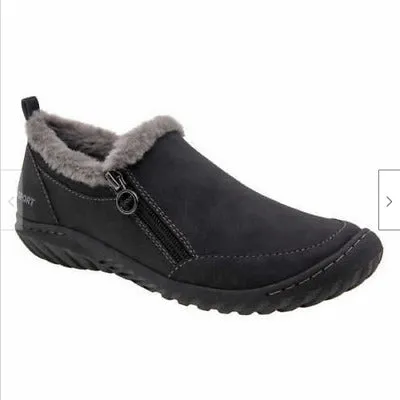 JSPORT Women's Elenor Memory Foam Faux Shearling Shoes Black /BRWON