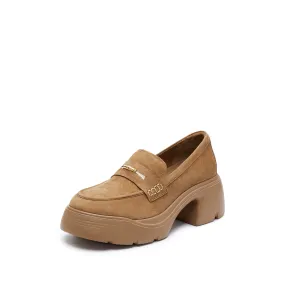 Khaki Golden Bamboo Platform Suede Loafers