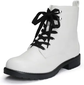 LISYIIZ Ankle Combat boots for Women Flat Lace up Booties with Zip Round Toe Soft Insole Warm Breathble Lining for Girls Ladies Fall Winter