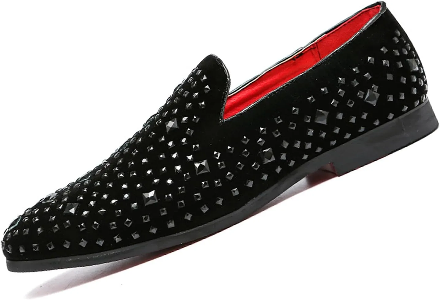 Men's Fashion Rhinestone Leather Dress Loafers Comfortable Slip On Classic Pointed Top Tuxedo Dress Shoes Party Prom Wedding Smoking Shoes
