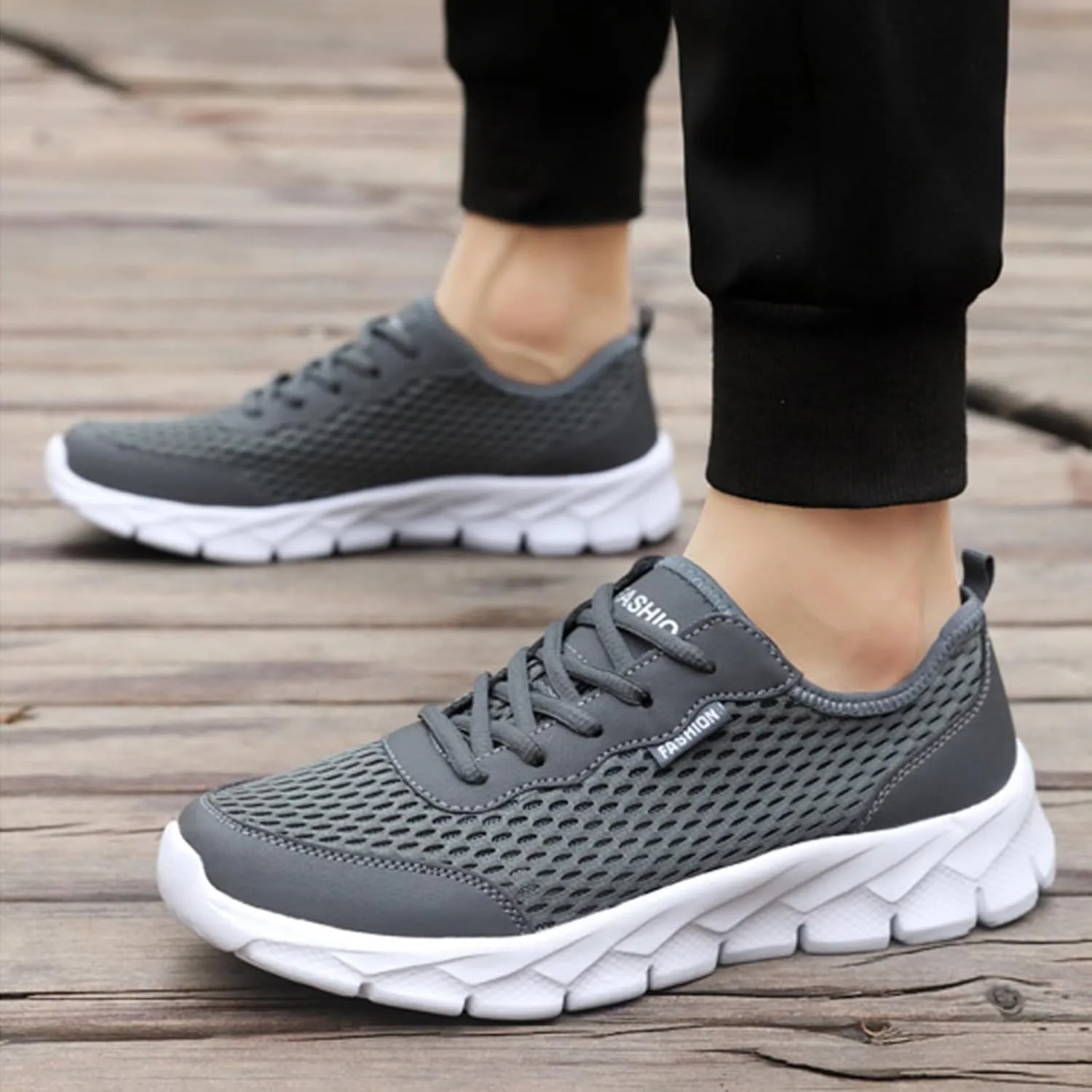 Mens Loafers & Slip-Ons Men Lightweight Breathable Mesh Shoes Running Shoes Mesh Shoes Lace Up Large Size Casual