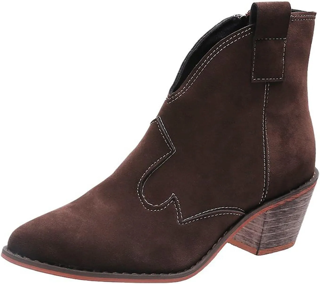 oiangi Women's Suede Booties Fashion Solid Low Mid Block Heel Ankle Boots Slip On Side Zippers Round Toe Short Boots Comfortable Casual Ladies Shoes