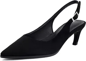 SACFOF Kitten Heels for Women Slingback Pointed Toe Heels Pumps Buckle Strap Stiletto Heeled Sandals Party Wedding Dress Pumps