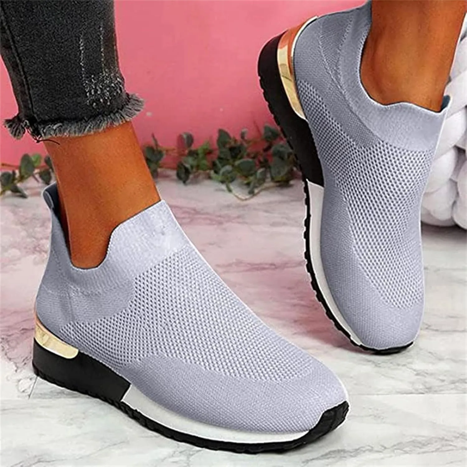 Shoes For Women Sneakers Trendy Slip On Walking Running Shoes Breathable Lightweight Athletic Workout Tennis Gym Sneakers