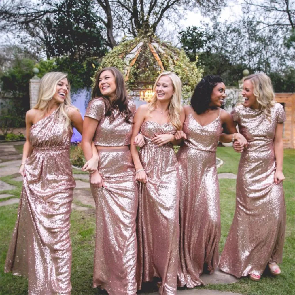 Sparkly Champaghe Gold Cheap Mismatched Sequin New Bridesmaid Dresses, PD0370