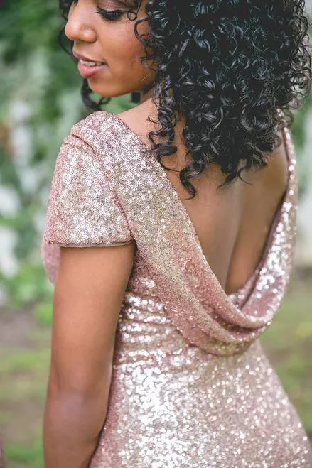 Sparkly Champaghe Gold Cheap Mismatched Sequin New Bridesmaid Dresses, PD0370