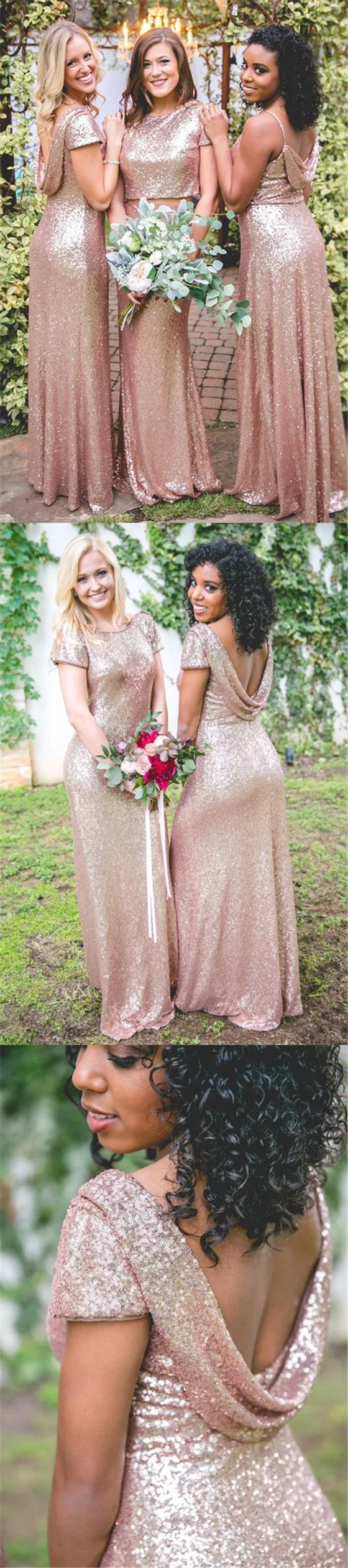 Sparkly Champaghe Gold Cheap Mismatched Sequin New Bridesmaid Dresses, PD0370