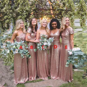 Sparkly Champaghe Gold Cheap Mismatched Sequin New Bridesmaid Dresses, PD0370