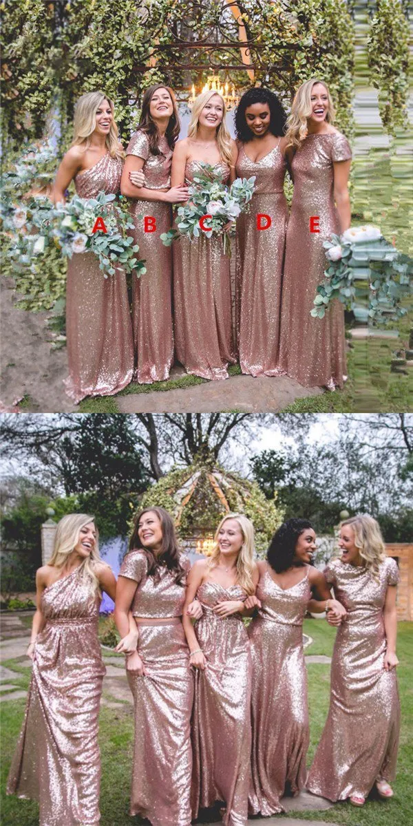 Sparkly Champaghe Gold Cheap Mismatched Sequin New Bridesmaid Dresses, PD0370
