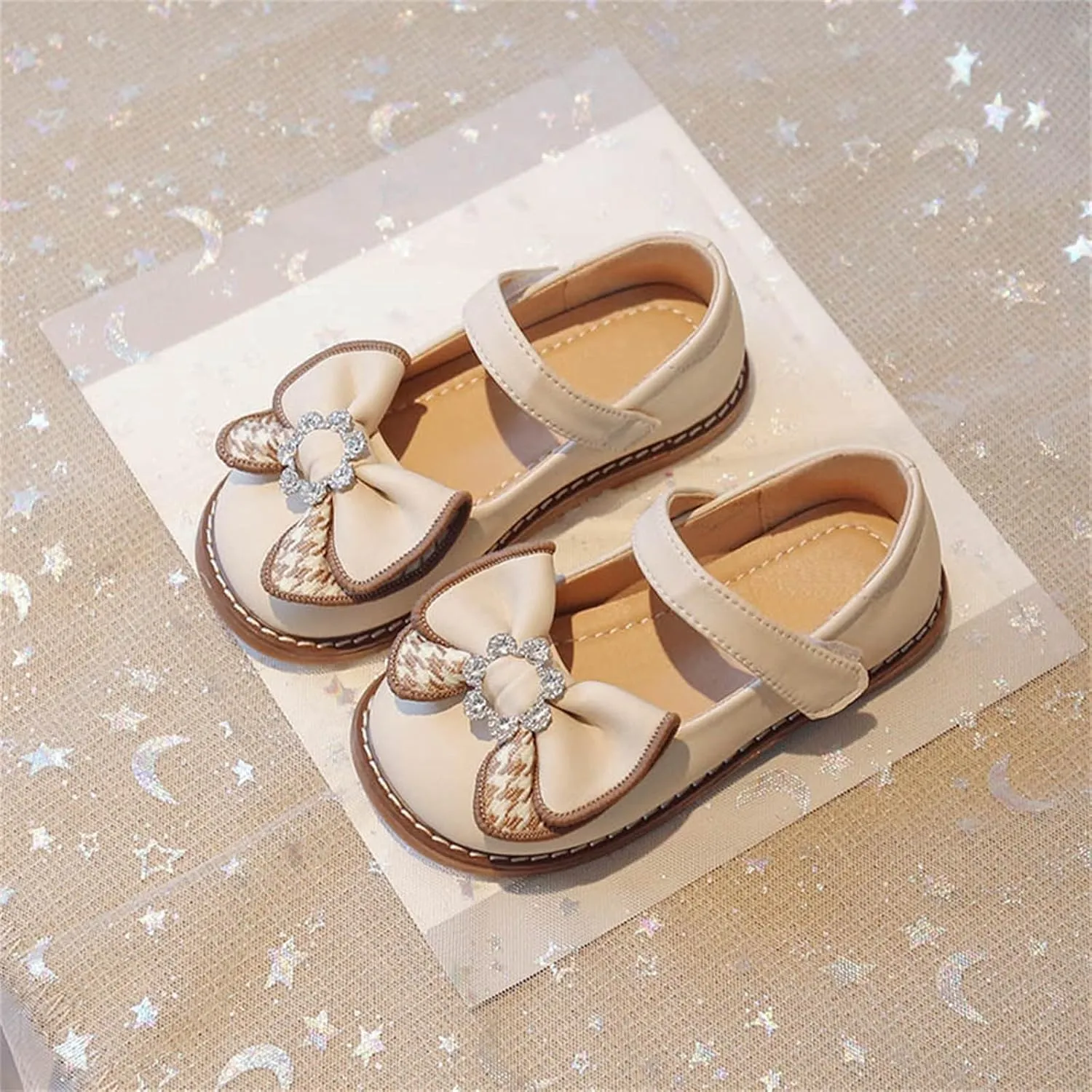 Toddler Flower Girl Dress Shoes Rhinstones Bow Mary Jane Ballet Flats for Wedding Party School Baby Girl Dress Shoes