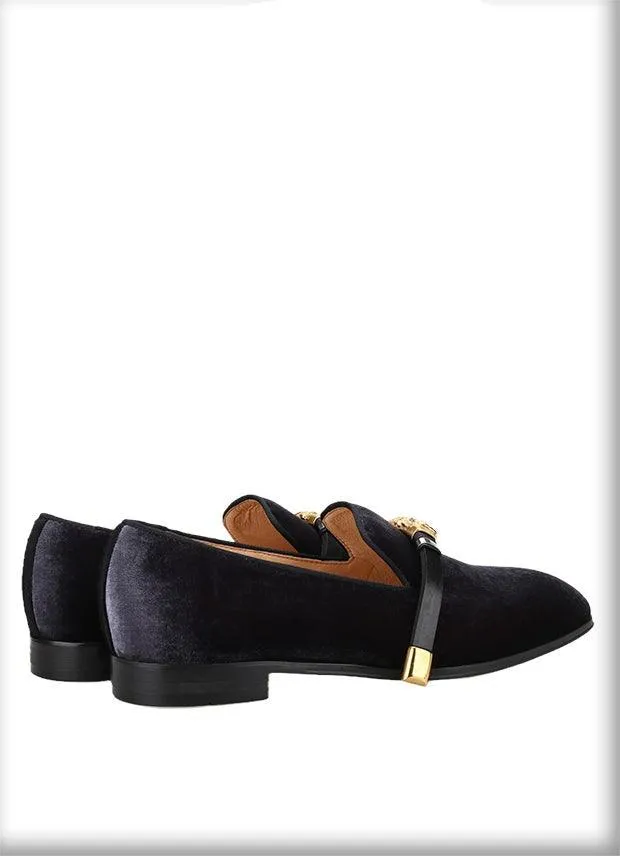 Velvet Men Loafers with Gold Metal Buckle - Men Shoes